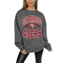San Francisco 49ers Gameday Couture Women's Oversized Long Weekend Premium Fleece Drop Shoulder Pullover Sweatshirt - Charcoal Pullover