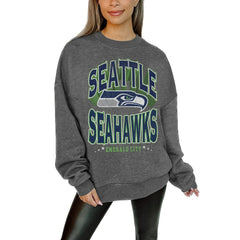 Seattle Seahawks Gameday Couture Women's Oversized Long Weekend Premium Fleece Drop Shoulder Pullover Sweatshirt - Charcoal Pullover
