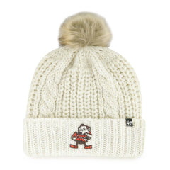 Cleveland Browns '47 Women's Meeko Cuffed Knit Hat with Pom - Cream Hats