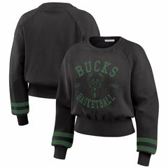 Milwaukee Bucks WEAR by Erin Andrews Women's Vintage Raglan Cropped Pullover Sweatshirt Black