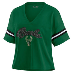 Milwaukee Bucks WEAR by Erin Andrews Women's Plus Size Color Block Boxy V-Neck T-Shirt Hunter Green