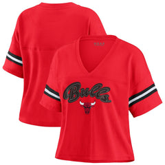 Chicago Bulls WEAR by Erin Andrews Women's Plus Size Color Block Boxy V-Neck T-Shirt Red