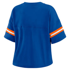 New York Knicks WEAR by Erin Andrews Women's Plus Size Color Block Boxy V-Neck T-Shirt Blue