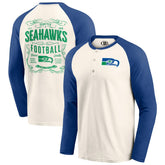 Seattle Seahawks Darius Rucker Collection Raglan Henley Long Sleeve T-Shirt - Cream/Royal T-shirts