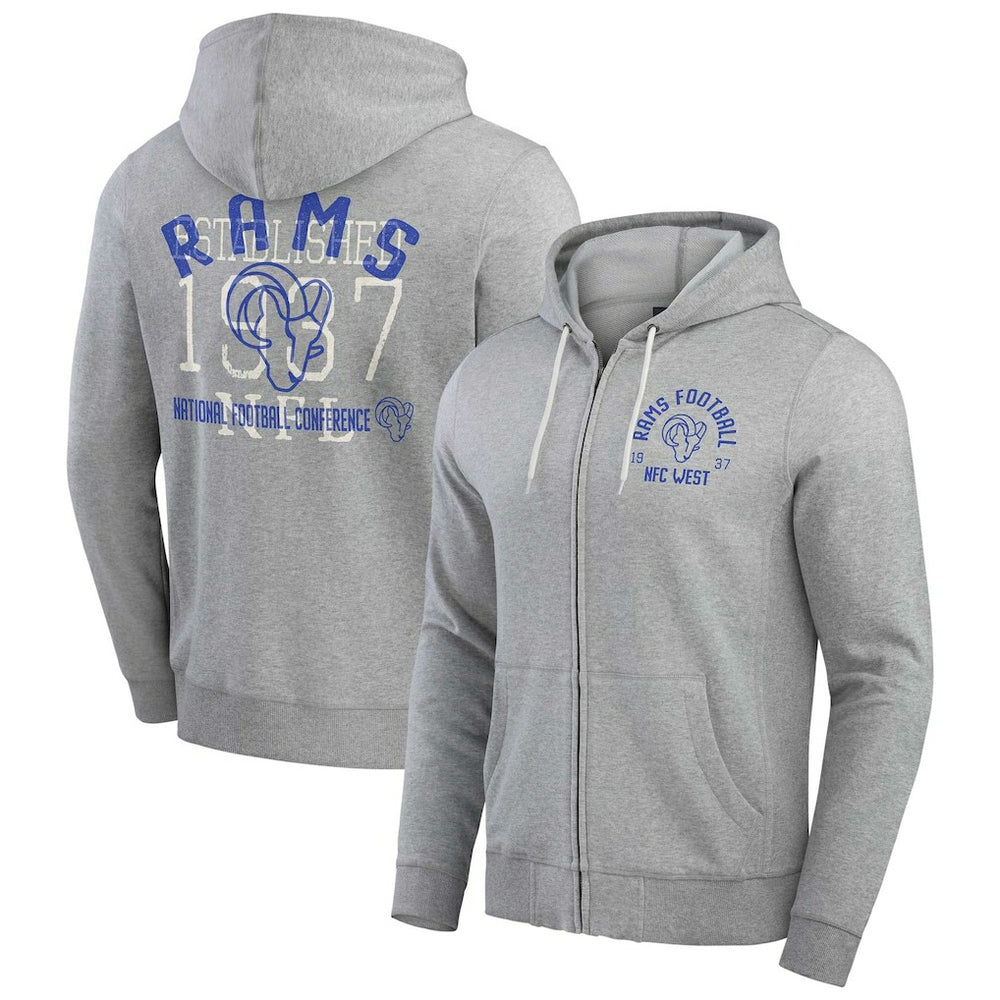 Los Angeles Rams Darius Rucker Collection Vintage Stripe Full-Zip Hoodie - Heather Gray Hoodies