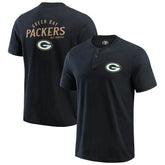 Green Bay Packers Darius Rucker Collection Washed Henley T-Shirt - Black T-shirts