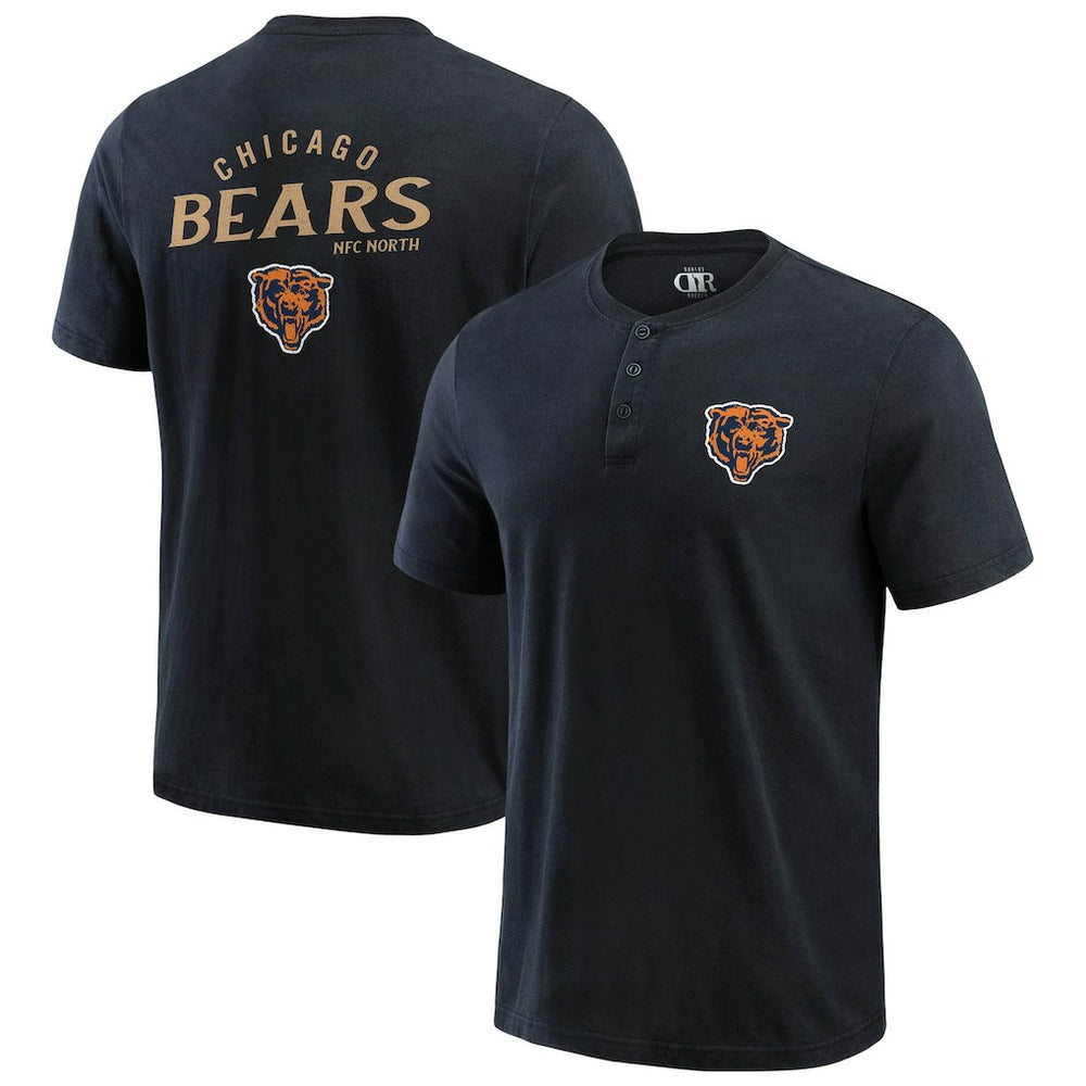 Chicago Bears Darius Rucker Collection Washed Henley T-Shirt - Black T-shirts