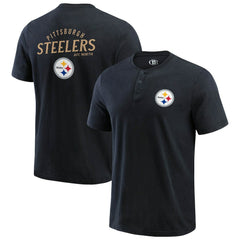 Pittsburgh Steelers Darius Rucker Collection Washed Henley T-Shirt - Black T-shirts