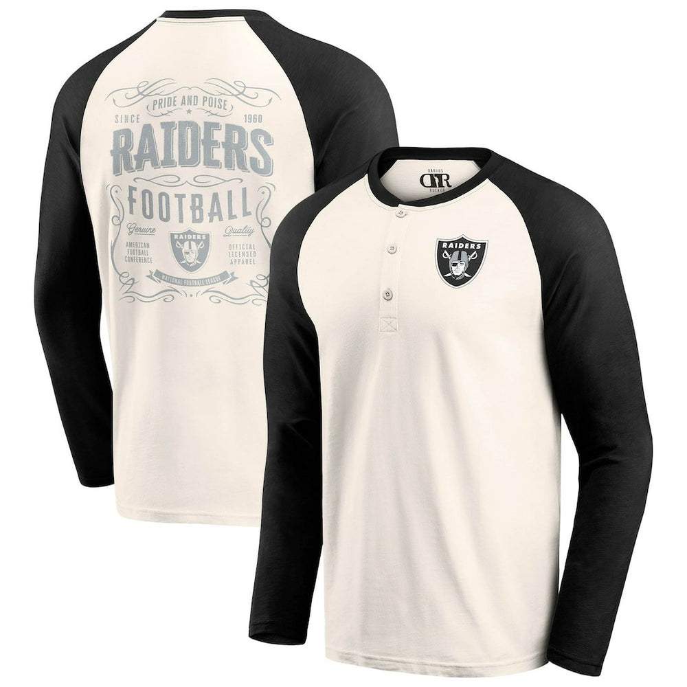 Las Vegas Raiders Darius Rucker Collection Raglan Henley T-Shirt - Cream/Black T-shirts