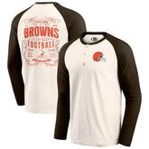 Cleveland Browns Darius Rucker Collection Raglan Henley T-Shirt - Cream/Brown T-shirts