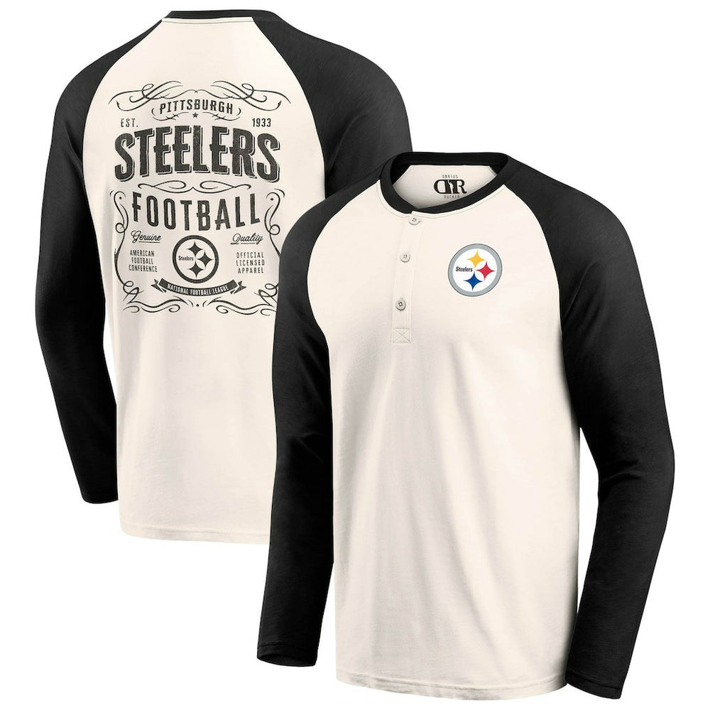 Pittsburgh Steelers Darius Rucker Collection Raglan Henley T-Shirt - Cream/Black T-shirts