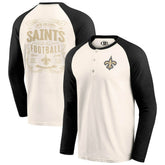 New Orleans Saints Darius Rucker Collection Raglan Henley T-Shirt - Cream/Black T-shirts