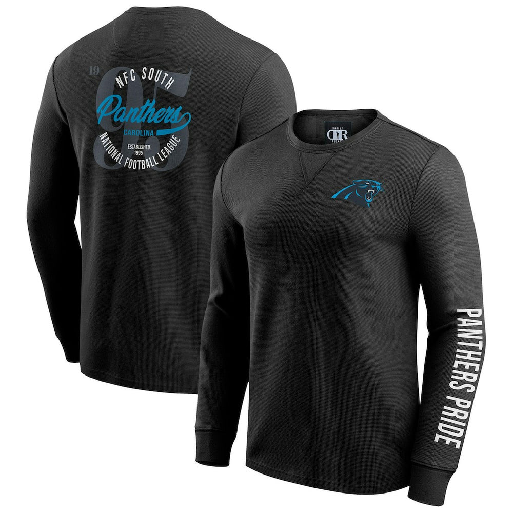 Carolina Panthers Darius Rucker Collection Washed Waffle-Knit Long Sleeve T-Shirt - Black T-shirts