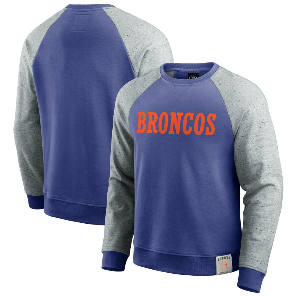 Denver Broncos Darius Rucker Collection Throwback Color Block Raglan Pullover Sweatshirt - Royal/Heather Gray Pullover