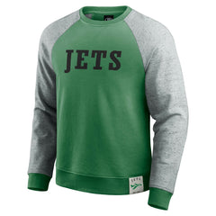 New York Jets Darius Rucker Collection Throwback Color Block Raglan Pullover Sweatshirt - Kelly Green/Heather Gray Pullover