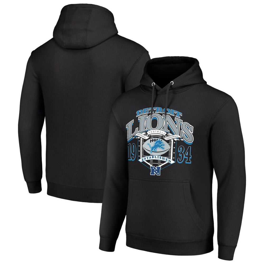 Detroit Lions Starter 80s Retro Pullover Hoodie - Black Hoodies