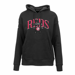 Cincinnati Reds Levelwear Women's Adorn Cooperstown Collection Retro Spellout Pullover Hoodie - Black Hoodies
