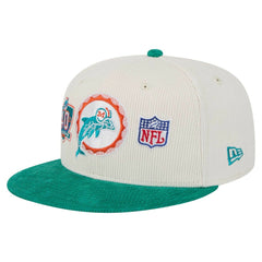 Miami Dolphins New Era Throwback Corduroy 59FIFTY Fitted Hat - Cream/Aqua Hats