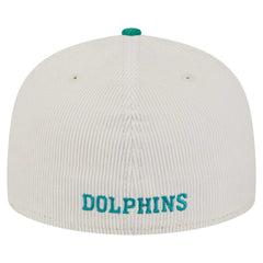 Miami Dolphins New Era Throwback Corduroy 59FIFTY Fitted Hat - Cream/Aqua Hats