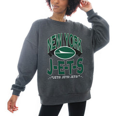 New York Jets Gameday Couture Women's Oversized Long Weekend Premium Fleece Drop Shoulder Pullover Sweatshirt - Charcoal Pullover