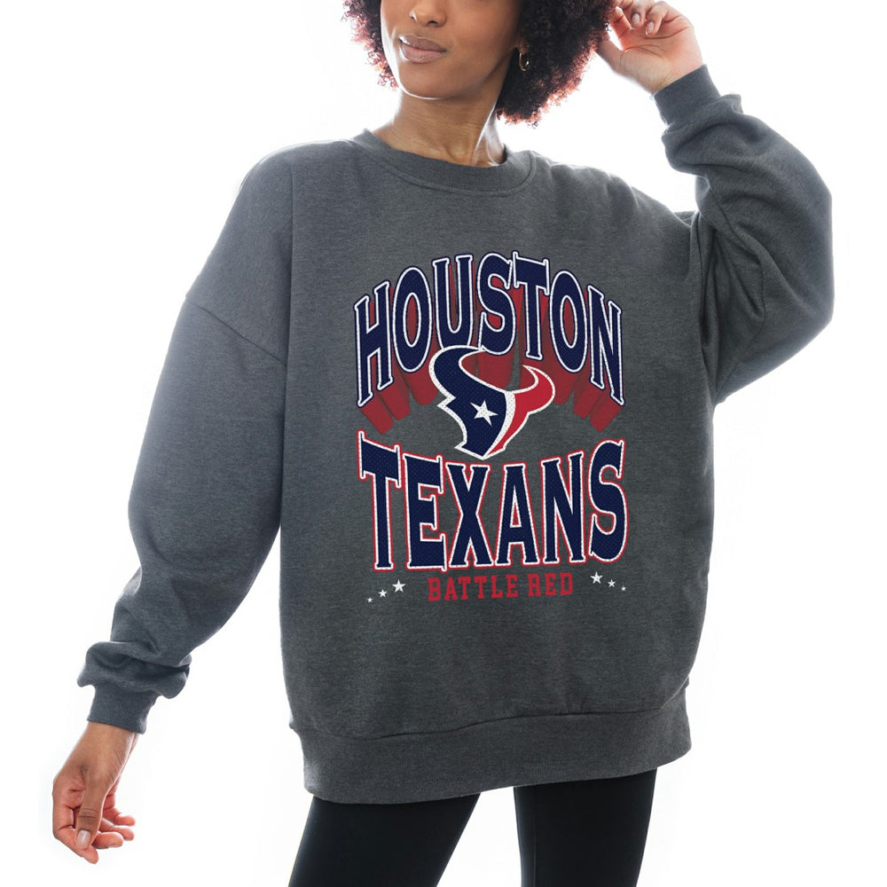 Houston Texans Gameday Couture Women's Oversized Long Weekend Premium Fleece Drop Shoulder Pullover Sweatshirt - Charcoal Pullover