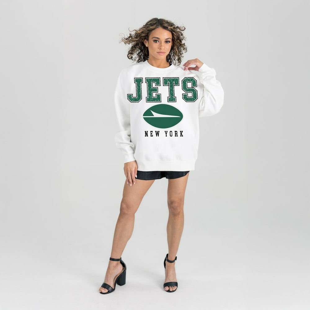 New York Jets Gameday Couture Women's Sunday Drives Oversized Crewneck Pullover Sweatshirt - White Pullover