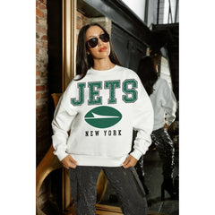 New York Jets Gameday Couture Women's Sunday Drives Oversized Crewneck Pullover Sweatshirt - White Pullover