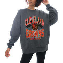 Cleveland Browns Gameday Couture Women's Oversized Long Weekend Premium Fleece Drop Shoulder Pullover Sweatshirt - Charcoal Pullover