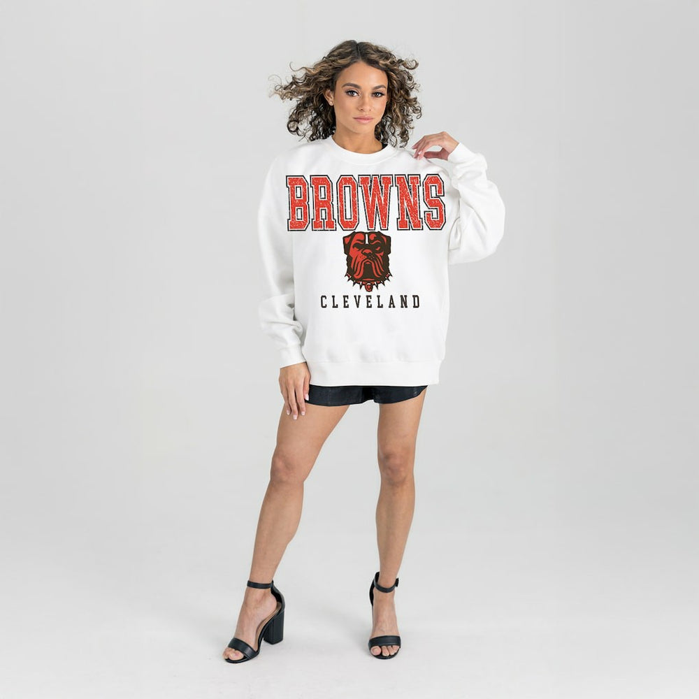 Cleveland Browns Gameday Couture Women's Sunday Drives Oversized Pullover Sweatshirt - White Pullover