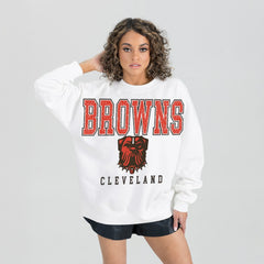 Cleveland Browns Gameday Couture Women's Sunday Drives Oversized Pullover Sweatshirt - White Pullover