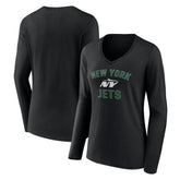 New York Jets Women's Victory Arch Long Sleeve V-Neck T-Shirt - Black T-shirts