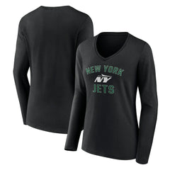 New York Jets Women's Victory Arch Long Sleeve V-Neck T-Shirt - Black T-shirts