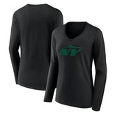 New York Jets Women's Secondary Logo Long Sleeve V-Neck T-Shirt - Black T-shirts