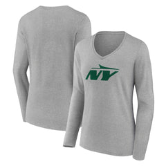 New York Jets Women's Secondary Logo Long Sleeve V-Neck T-Shirt - Gray T-shirts