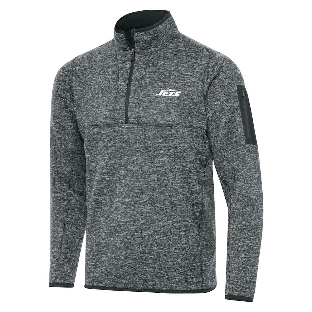 New York Jets Antigua Fortune Quarter-Zip Pullover Jacket - Heather Gray Pullover
