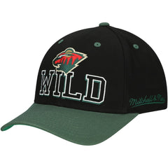 Minnesota Wild Mitchell & Ness Backside Script 2-Tone Pro Crown Adjustable Hat - Black/Green | US 201546274