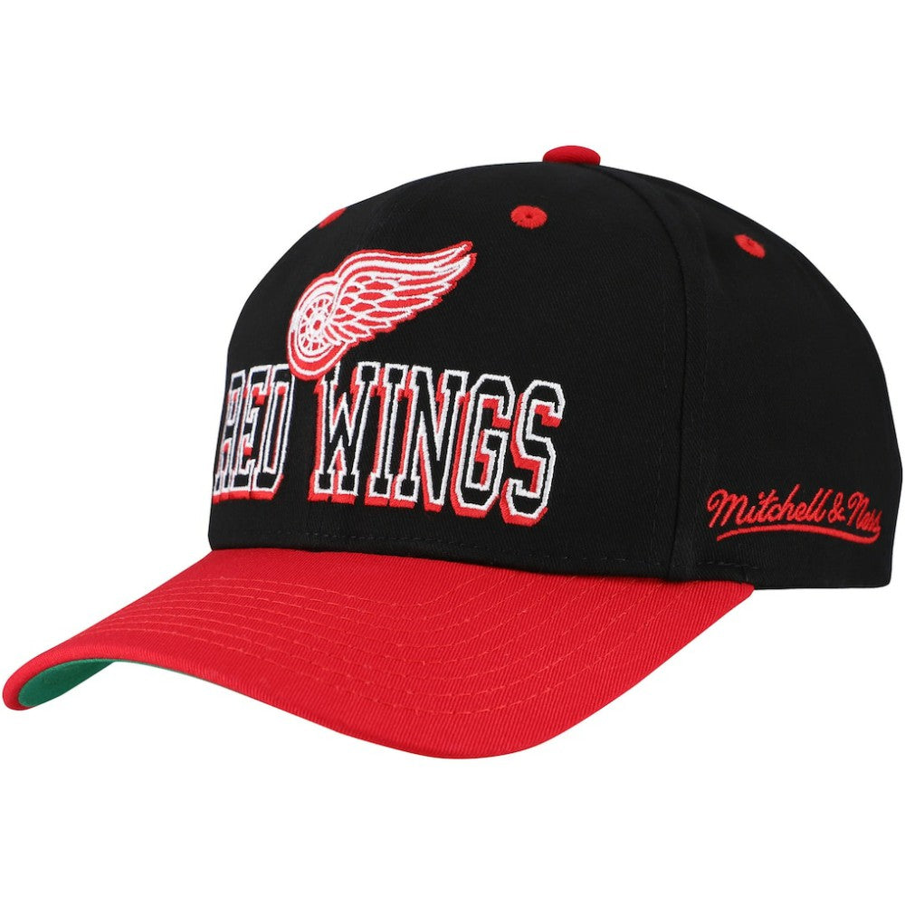 Detroit Red Wings Mitchell & Ness Backside Script Two-Tone Pro Crown Adjustable Hat - Black/Red | US 201546281