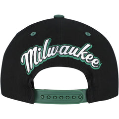 Milwaukee Bucks Backside Script Two-Tone Pro Crown Adjustable Hat Black/Hunter Green - Mitchell & Ness
