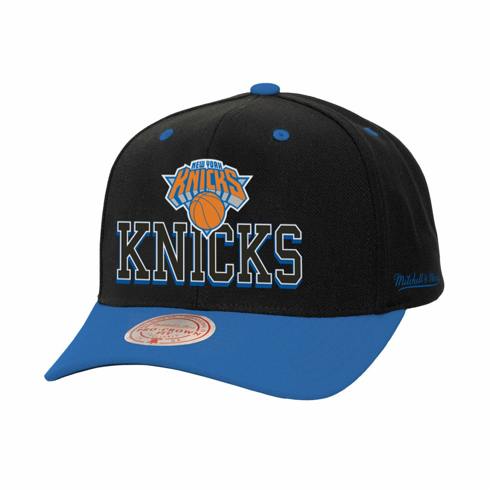 New York Knicks Backside Script 2-Tone Pro Crown Adjustable Hat Black/Blue - Mitchell & Ness