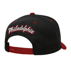 Philadelphia 76ers Backside Script 2-Tone Pro Crown Adjustable Hat Black/Red - Mitchell & Ness