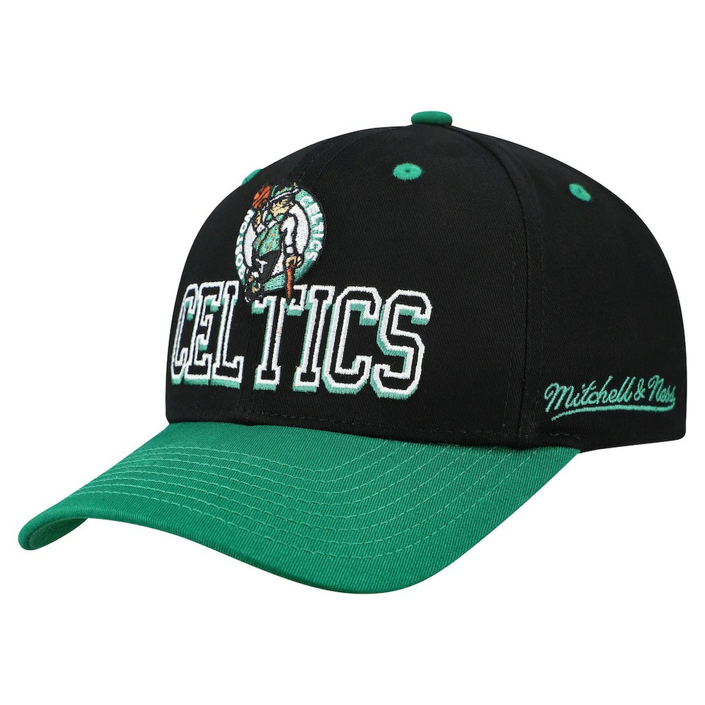 Boston Celtics Backside Script 2-Tone Pro Crown Adjustable Hat Black/Kelly Green - Mitchell & Ness