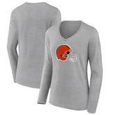 Cleveland Browns Women's Primary Logo Long Sleeve V-Neck T-Shirt - Gray T-shirts