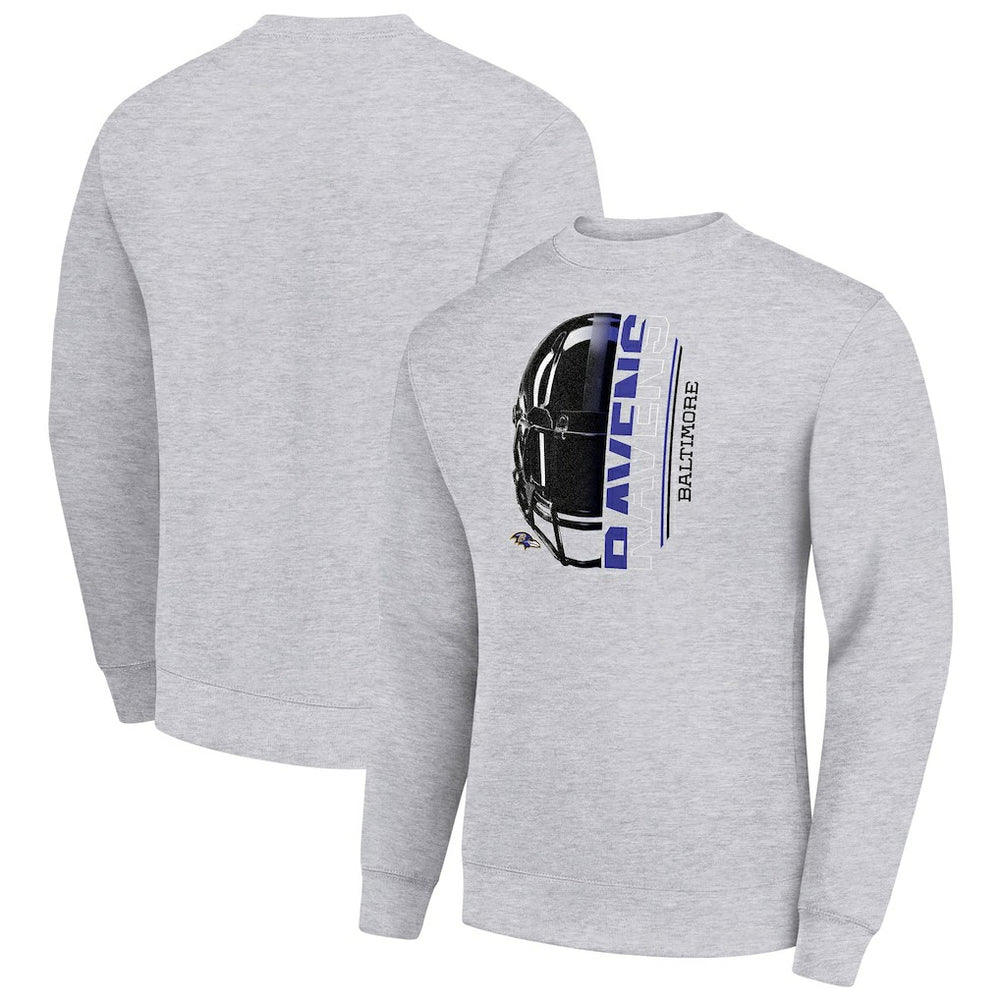Baltimore Ravens Starter Half Helmet Team Graphic Tri-Blend Fleece Pullover Sweatshirt - Heather Gray Pullover