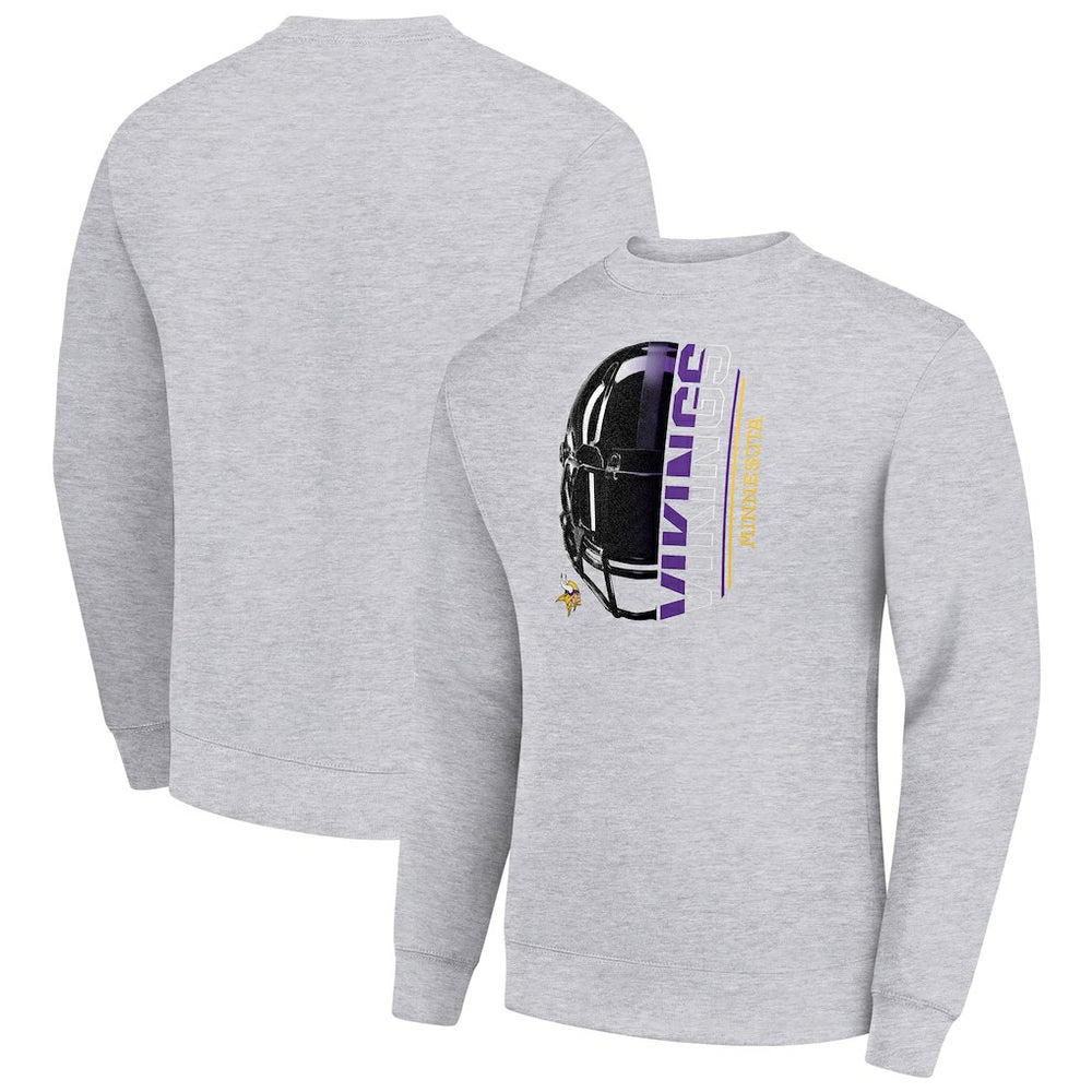 Minnesota Vikings Starter Half Helmet Team Graphic Tri-Blend Fleece Pullover Sweatshirt - Heather Gray Pullover