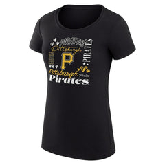 Pittsburgh Pirates G-III 4Her by Carl Banks Women's Super-Slim Fit Lightweight Collage Team Graphic Crew Neck T-Shirt - Black T-shirts