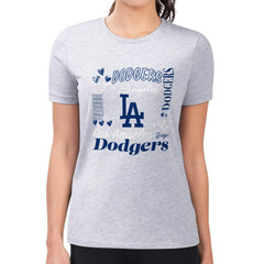 Los Angeles Dodgers G-III 4Her by Carl Banks Women's Super-Slim Fit Lightweight Collage Team Graphic Crew Neck T-Shirt - Heather Gray T-shirts