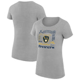 Milwaukee Brewers G-III 4Her by Carl Banks Women's Super-Slim Fit Lightweight Collage Team Graphic Crew Neck T-Shirt - Heather Gray T-shirts