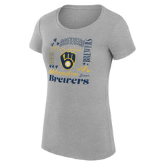 Milwaukee Brewers G-III 4Her by Carl Banks Women's Super-Slim Fit Lightweight Collage Team Graphic Crew Neck T-Shirt - Heather Gray T-shirts