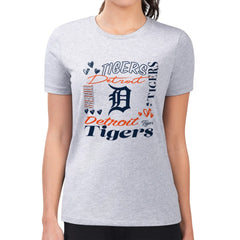 Detroit Tigers G-III 4Her by Carl Banks Women's Super-Slim Fit Lightweight Collage Team Graphic Crew Neck T-Shirt - Heather Gray T-shirts