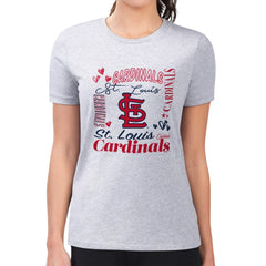 St. Louis Cardinals G-III 4Her by Carl Banks Women's Super-Slim Fit Lightweight Collage Team Graphic Crew Neck T-Shirt - Heather Gray T-shirts